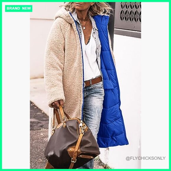 Oversized Shearling Fleece Long Coat Jacket with Pockets - Picture 3 of 7